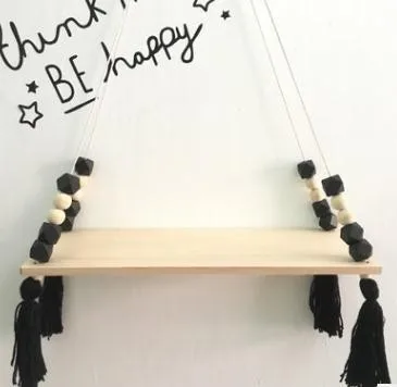 black shelf Детская комната деревянные настенные полки из натурального дерева бусины настенная полка для хранения Детские декоративные полки для детской комнаты украшения - Цвет: black shelf