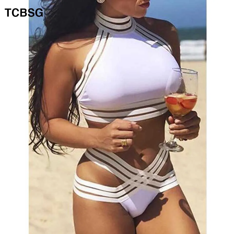 Новинка 2019 пикантный женский купальник TCBSG белый бандажный бикини комплект с