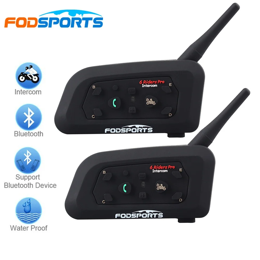 2 шт. Fodsoprt V6 Pro мотоциклетный Bluetooth шлем гарнитуры домофон для 6 гонщиков BT беспроводной intercomunicador переговорные MP3 gps