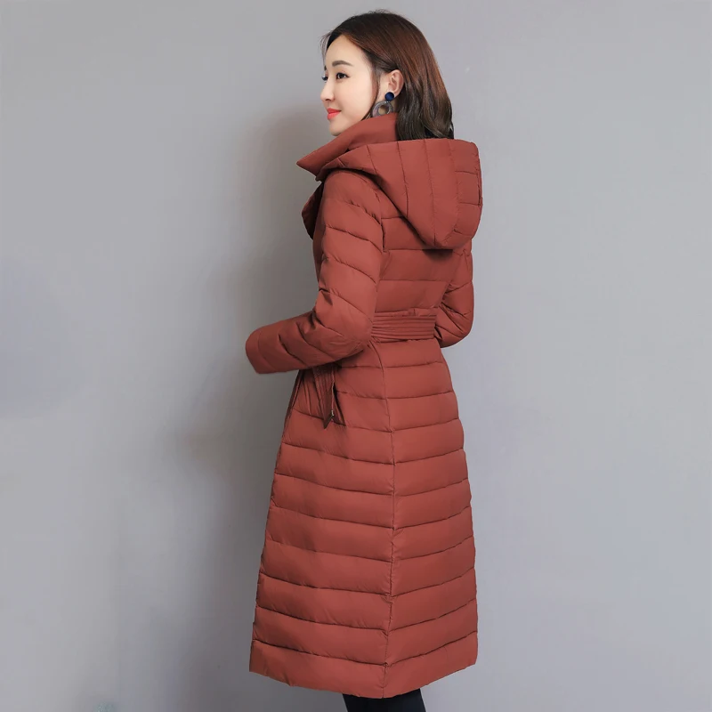 Женская Длинная зимняя куртка пальто с отложным воротником пуговицами и поясом