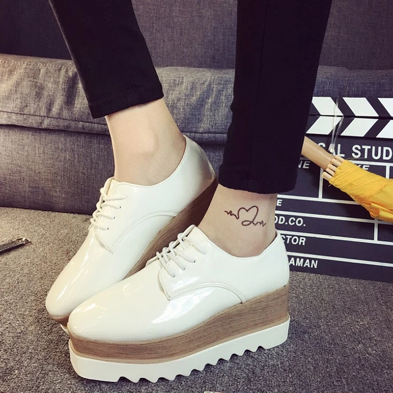 35-39 Spring Casual Solid Women Flat Shoes Patent Leather Lace-up Loafers Platforms British Style Ladies Oxfords | Обувь