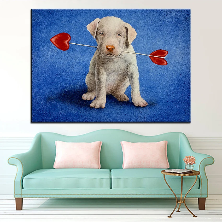 Большой размер Печать масляной живописи щенок любовник настенная живопись