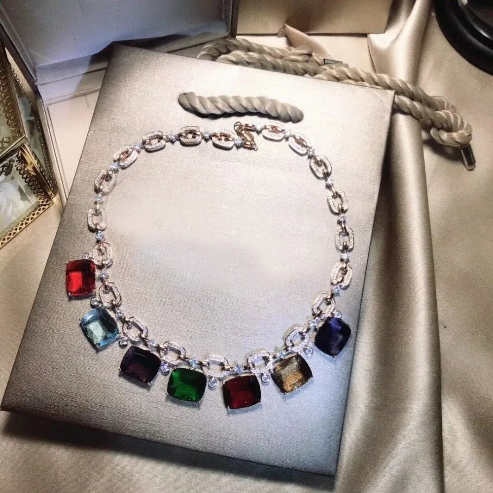 3A cubic Zircon crystal stone geometric necklace designer dinner party jewelry female bijoux for women | Украшения и аксессуары