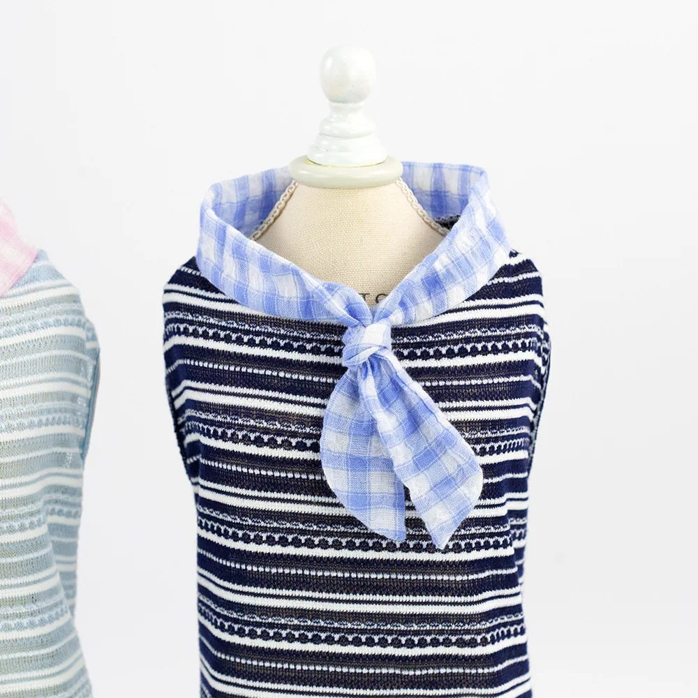 Летняя одежда для домашних животных хлопковые дышащие полосатые жилеты собак