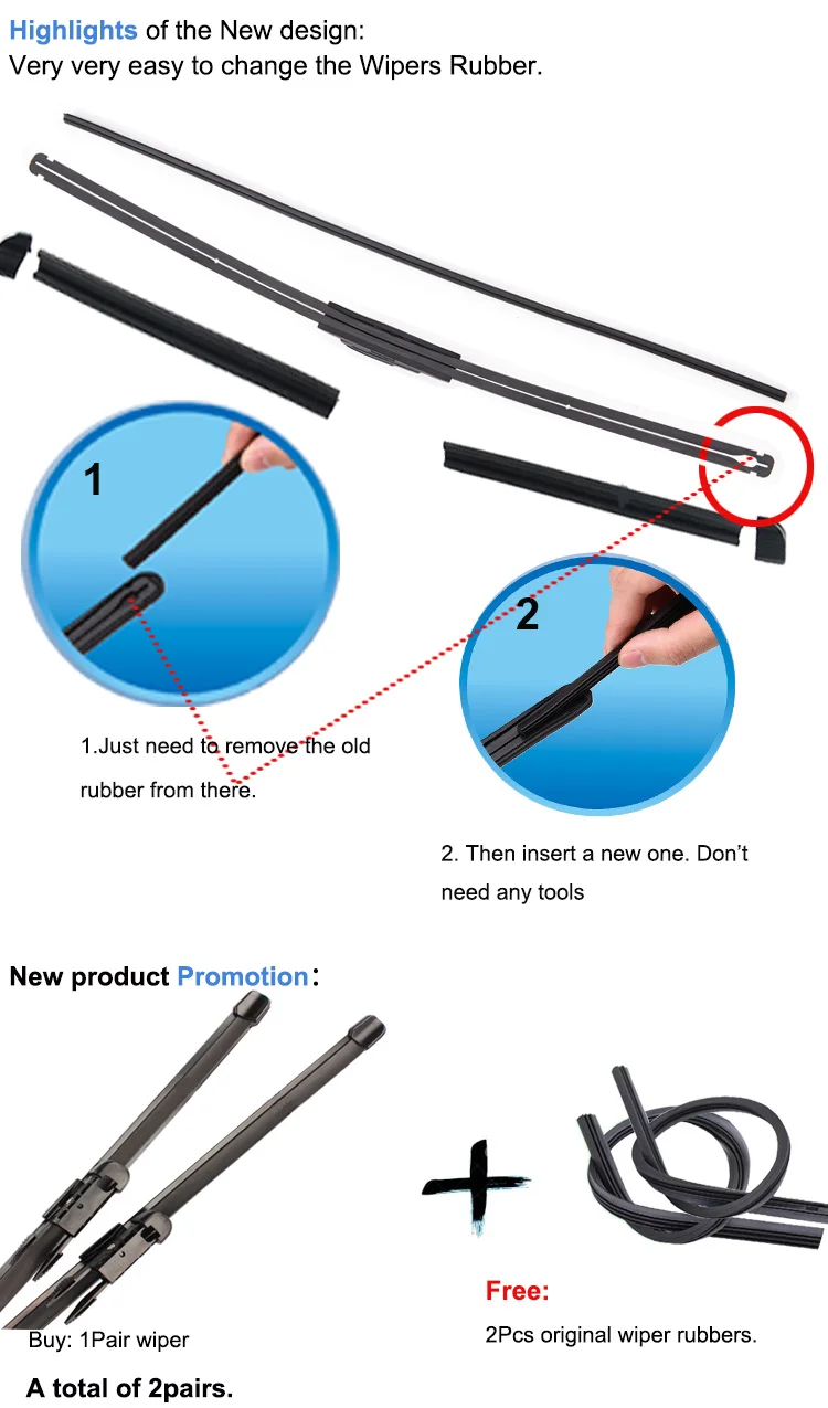 2 шт. стеклоочистителей+ 2 шт. бесплатных каучука для Audi TT(8J) Roadster 2006- 2"+ 21", точные Стеклоочистители