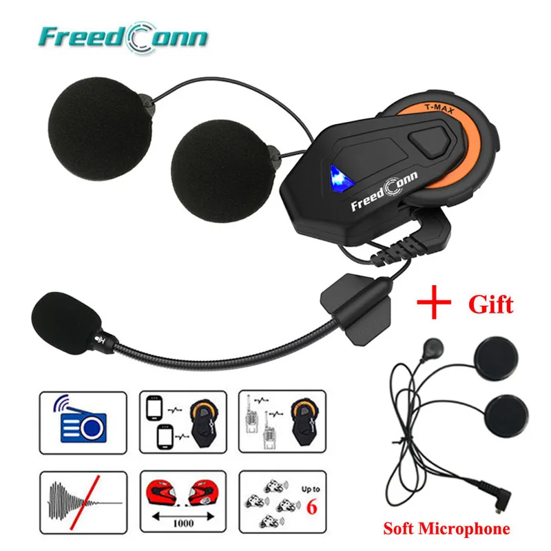 Freedconn T-max мотоцикл Bluetooth гарнитура система внутренней связи для шлема Bluetooth 4,1 6 гонщиков группа говорящих FM радио+ мягкий наушник