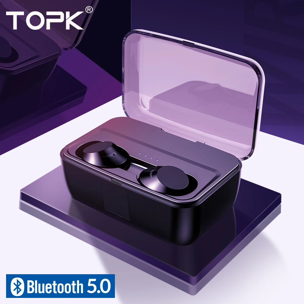 TOPK TWS Bluetooth 5 0 наушники настоящие беспроводные гарнитура водонепроницаемая