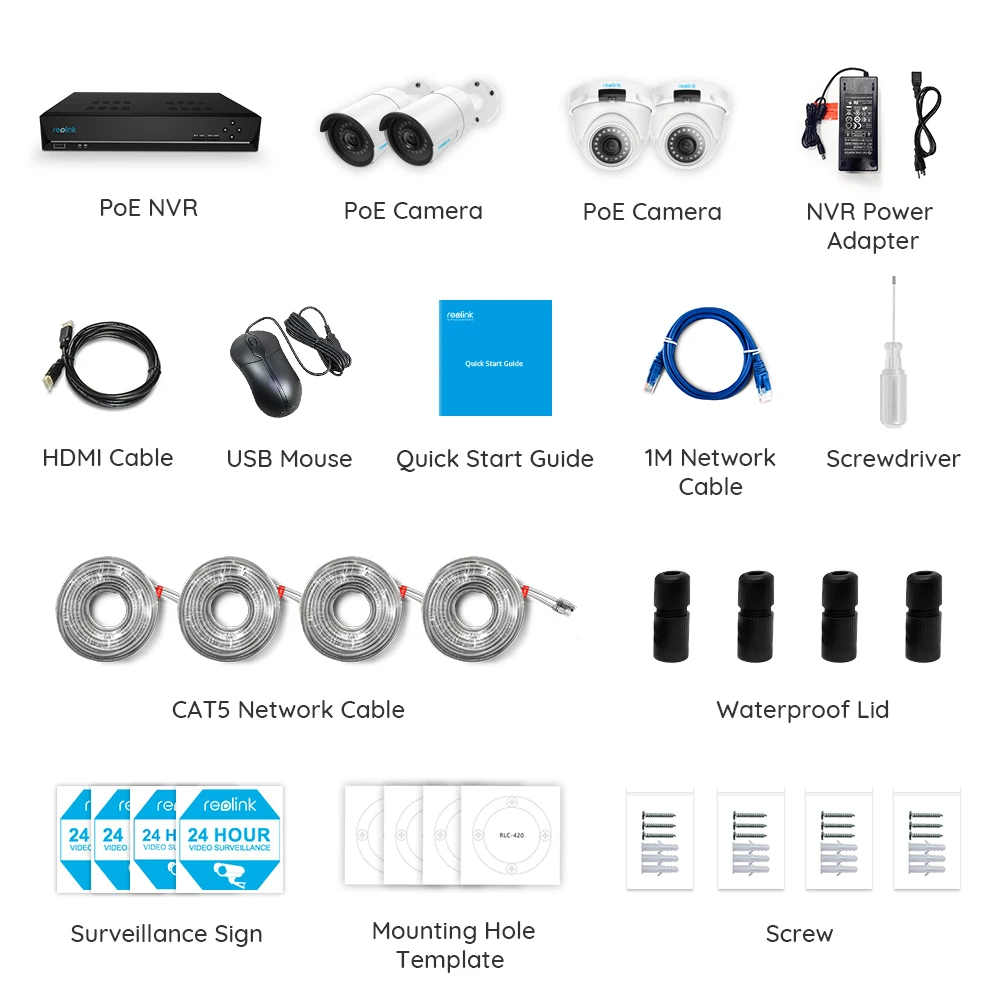 Reolink 8ch 5MP PoE NVR и 2 Bullet& 2 Dome HD 5MP PoE ip-камера, уличная камера видеонаблюдения, система ТБ RLK8-410B2D2