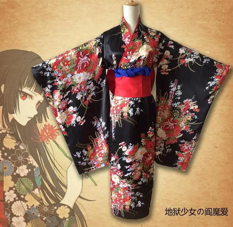 Аниме Jigoku Shoujo Futakomori Hell Girl Enma Ai Косплей Костюм Полный комплект униформы(кимоно+ воротник+ ремень) универсальное кимоно