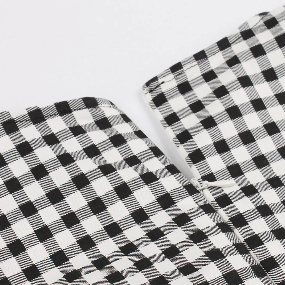 Женское винтажное платье в клетку черное клетчатое с пышной юбкой готическом