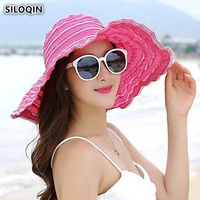siloqin foldable summer womens hat fashion breathable sun hats anti uv beach hat wind rope fixed adjustment ventilation hat