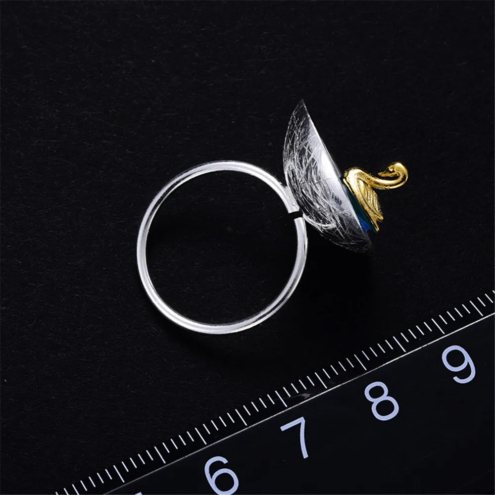 Lotus Fun Real 925 Sterling Silver Natural Creative Handmade Designer Fine Jewelry Poetic Swan In The Sea Rings for Women Bijoux | Украшения