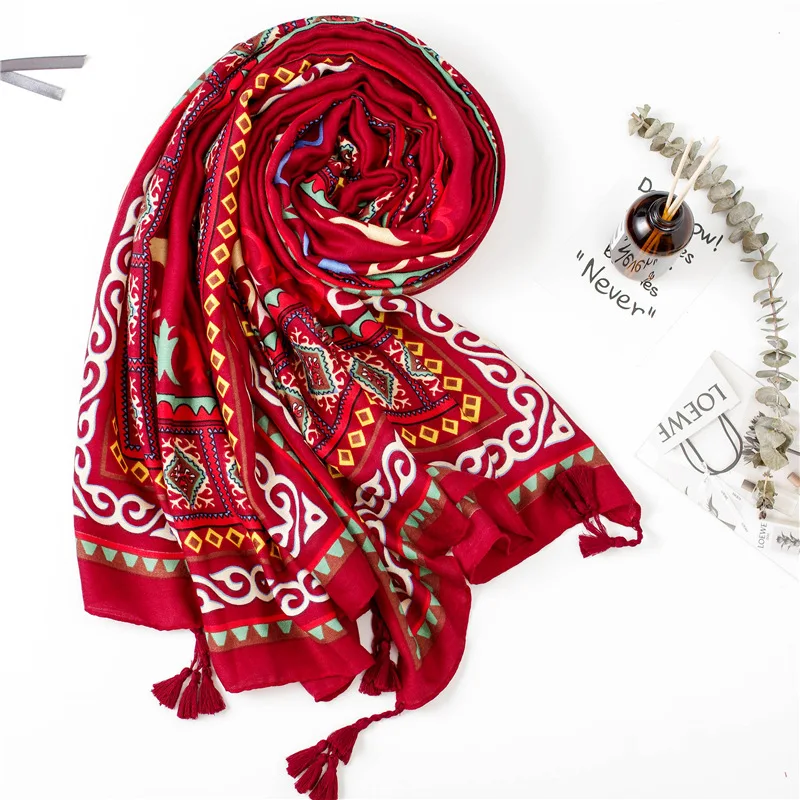 Bohemia style new arrival women scarf luxury brand geometric pattern wraps shawls muslim islam hijab wrap Na&ampden | Аксессуары для