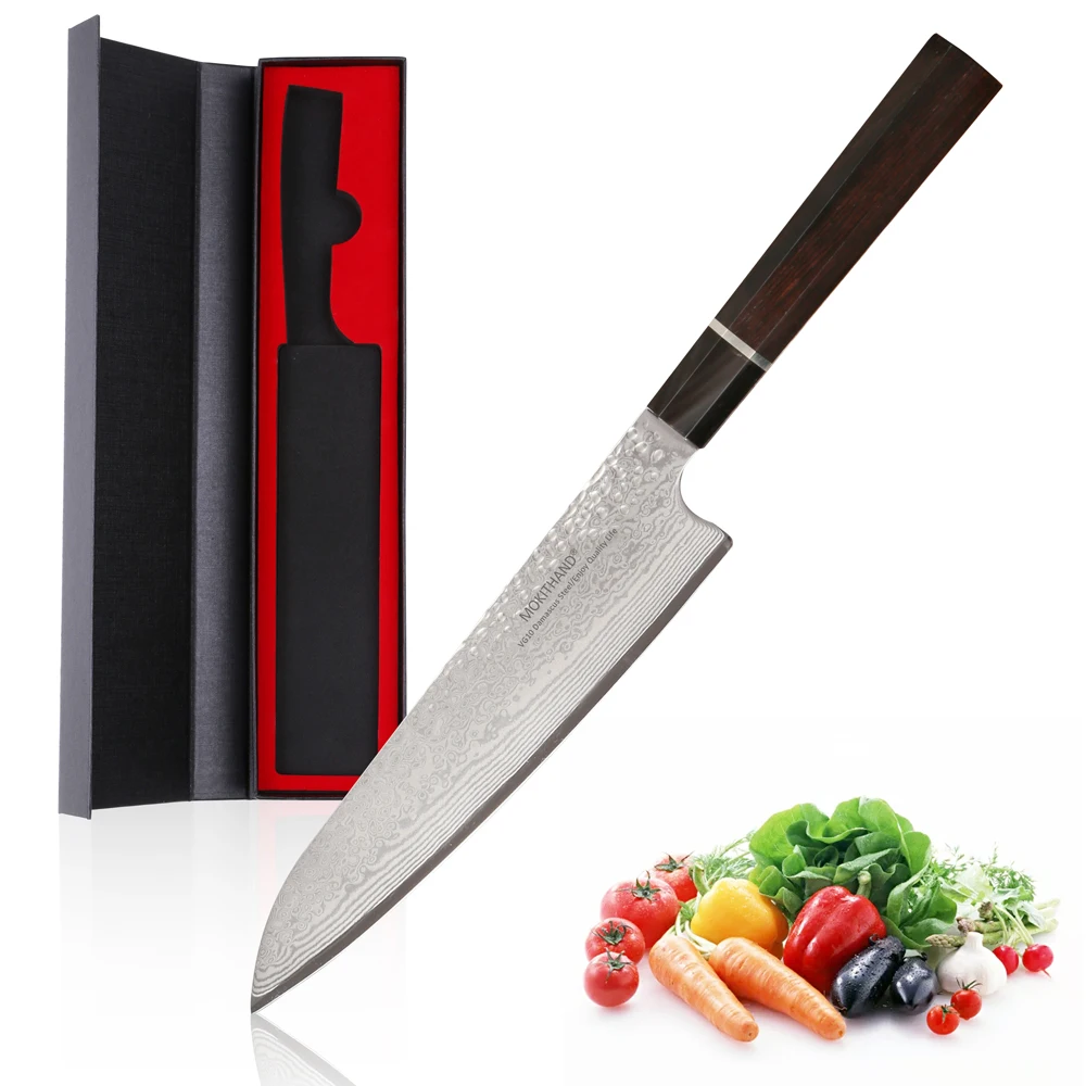 Mokithand Damascus Steel Chef Knife 9 Inch Japanese VG10 Kitchen Knives Professional Japan Steel Fish Meat Knife for Home