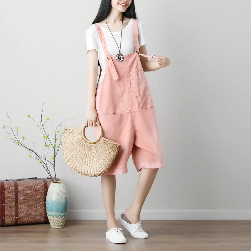 Женский комбинезон с дырками однотонный повседневный до колен летние рваные