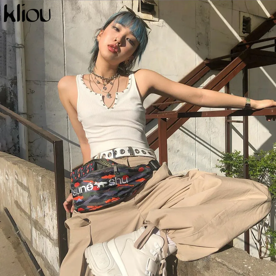 kliou Новая женская летняя укороченная однотонная майка с глубоким V-образным вырезом на кнопках тонкий повседневный топ