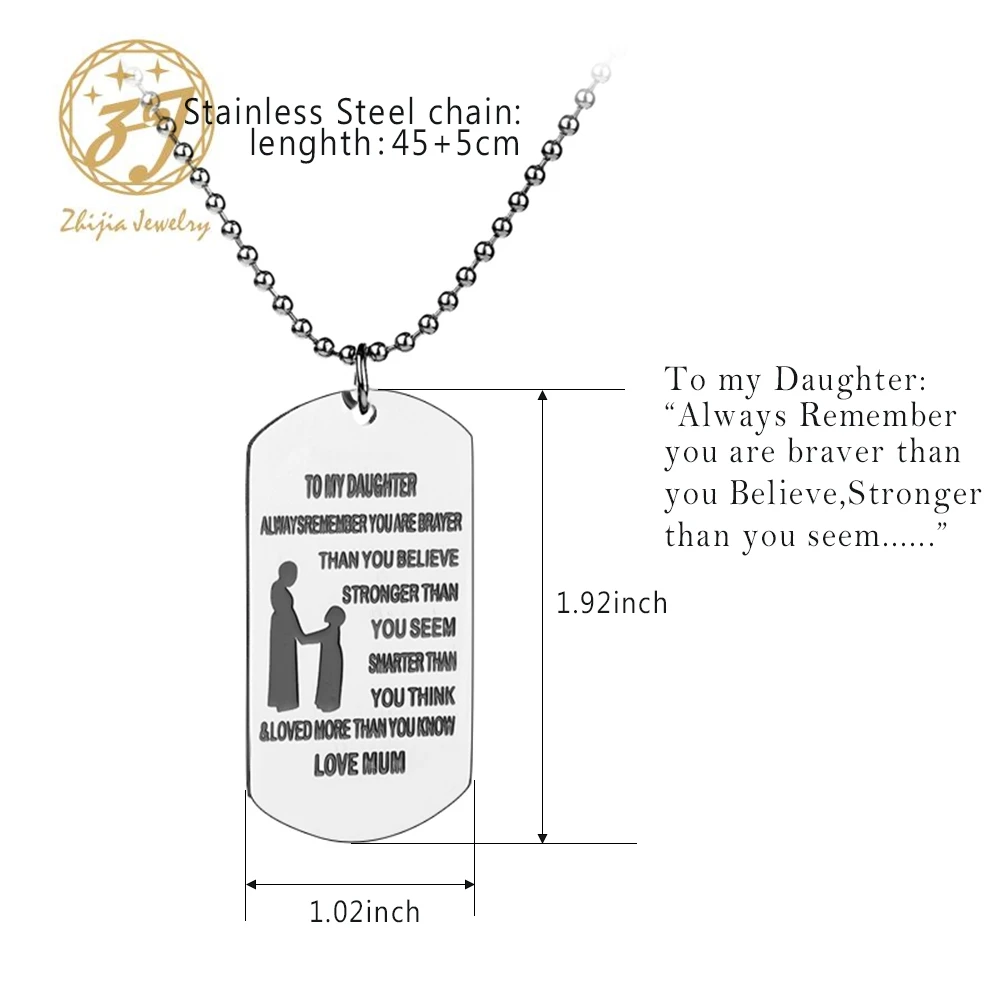 Zhijia jewelry Hand Stamped Dog Tag-You Are Braver Than You Believe-Pendant Necklace Inspirational Gifts For Son Daughter | Украшения и
