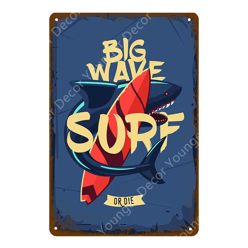 Металлические знаки Hello Summer плакат с изображением океана пляжа волн серфинга