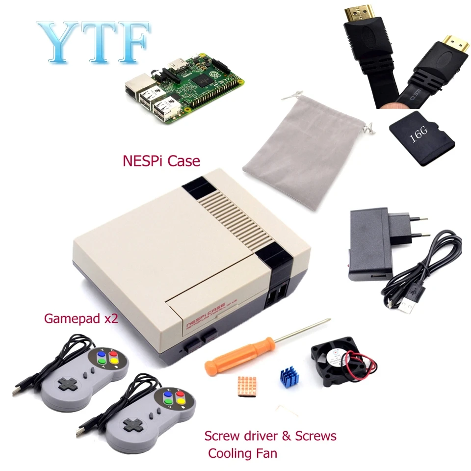 Комплект 2 Чехол NESPI NES+ Raspberry Pi 3 b+ карта 16G+ вентилятор+ геймпад 2 шт.+ адаптер питания EU+ радиатор+ кабель Raspberry Pi - Комплект: Комплект 2