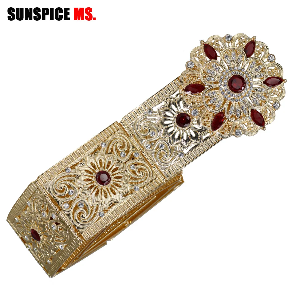 Sunspicems морокканский пояс Caftan ювелирные изделия для женщин Золотой Цвет Красный