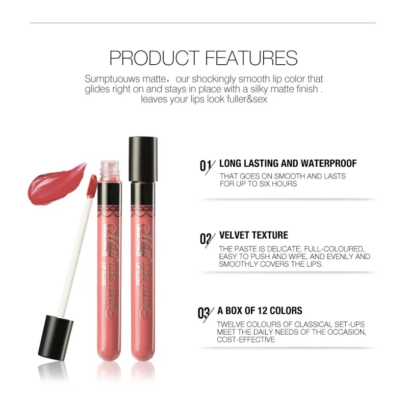 12 видов цветов бархатные помады водостойкие Длительное Действие блеск для губ