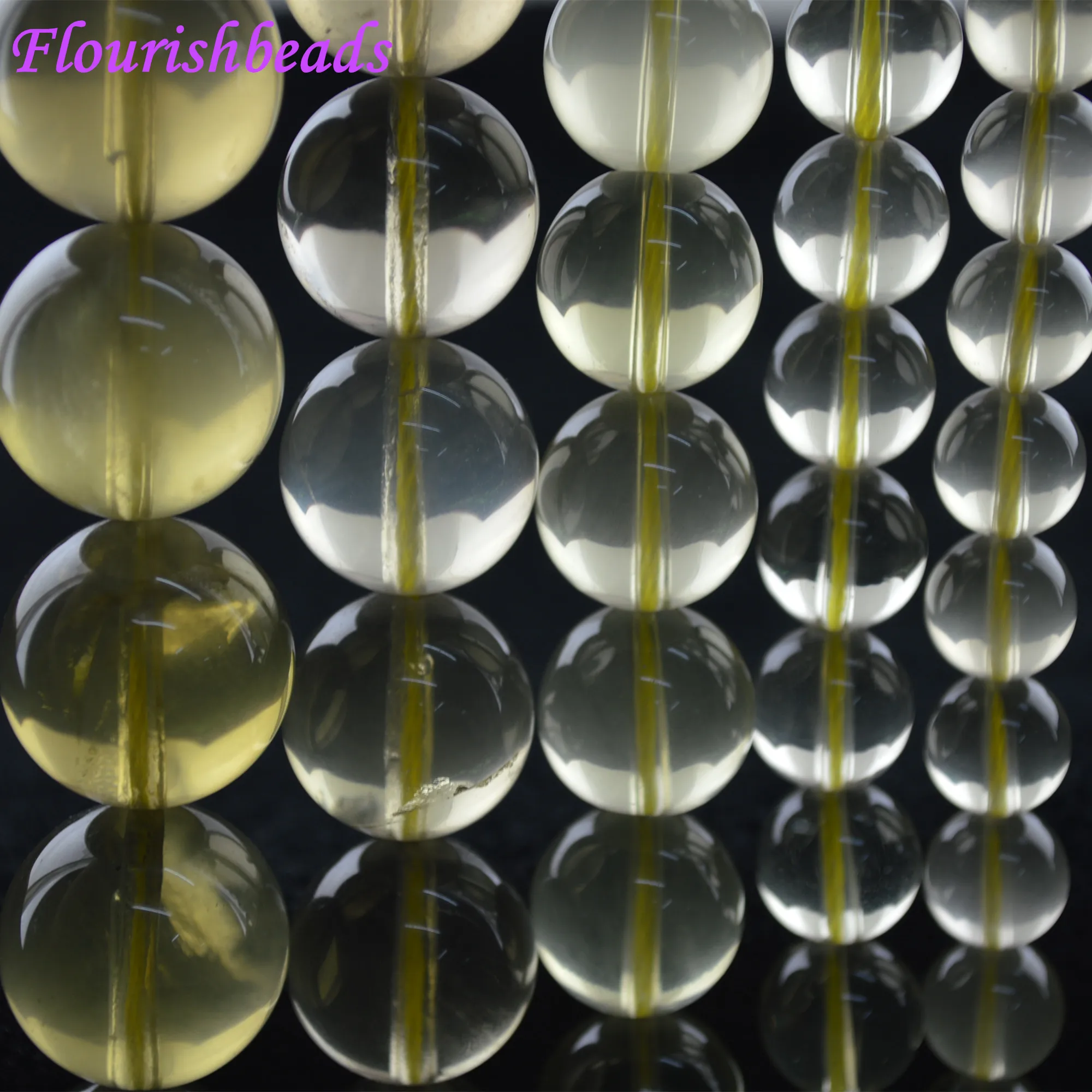 8mm~14mm High Quality Natural Lemon Quartz Smooth Stone Round Loose Beads