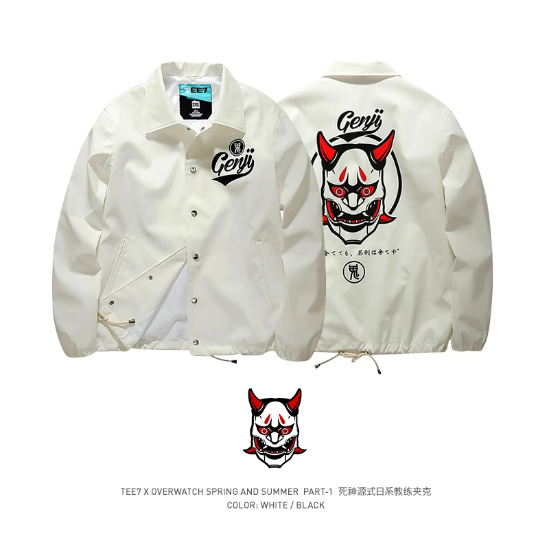 

TEE7 Man Fashion Jacket Game OW Skulls Evil Ghost Leather Print Male Hip Hop Turn-down Collar PU leather soft coat