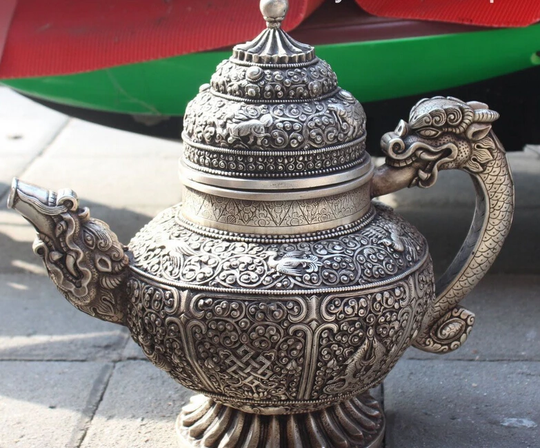 Украшение из бронзы с фабрики Тибет серебро 8 благоприятный символ дракон феникс