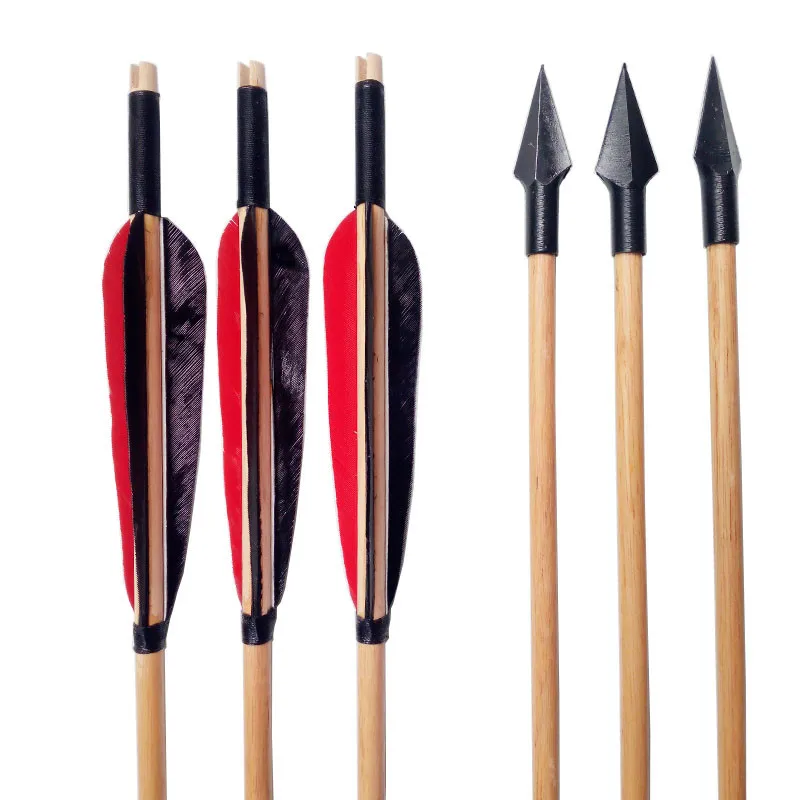 

Wooden arrows Archery Tureky Feather With Steel Broadshead Recurve Long Bow For Recurve Hunting arrow (6pcs or 12pc)