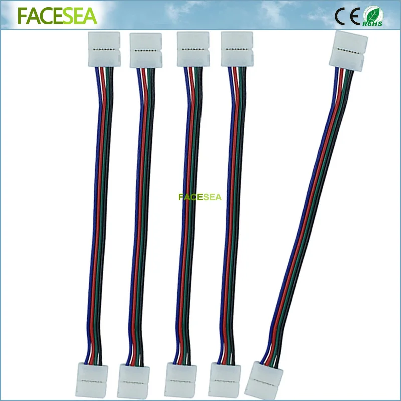 100 шт./лот 10 мм 4pin LED RGB Разъем провода кабель PCB Бесплатная Сварка 2 разъема для