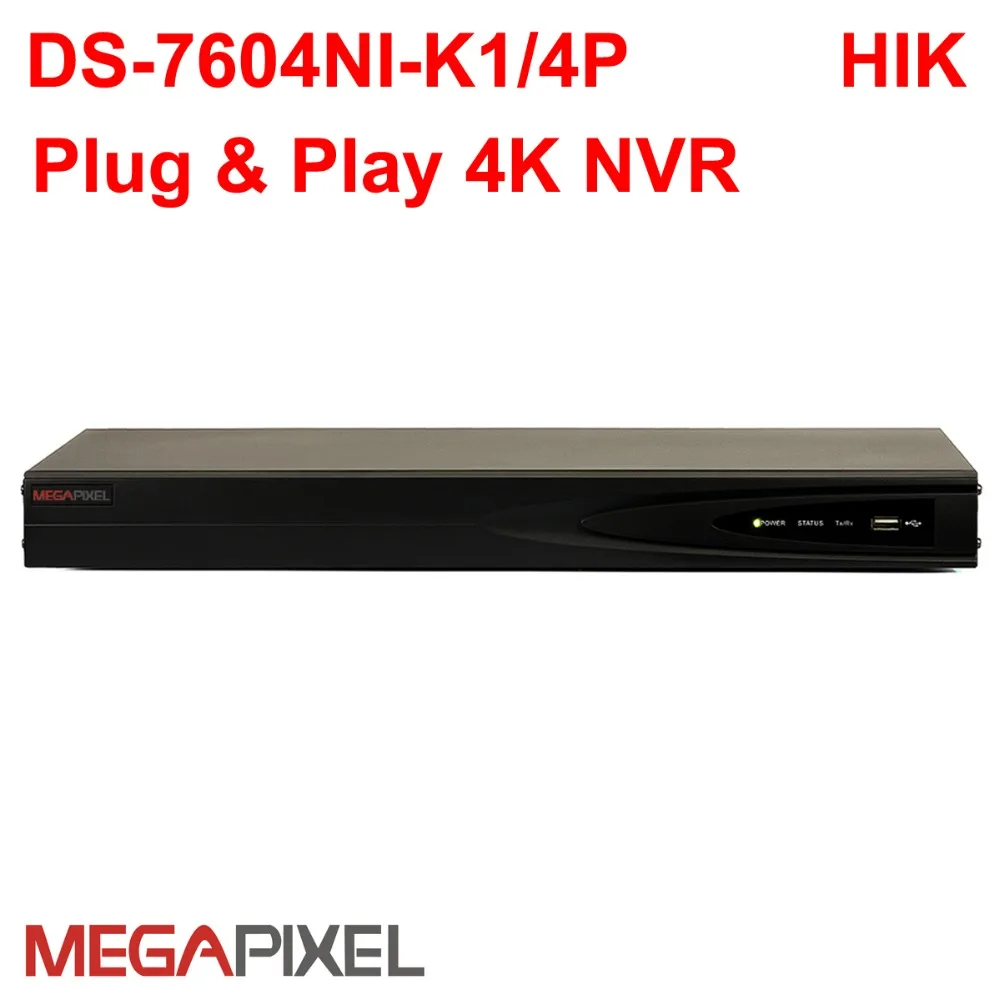 Hikvision POE NVR DS 7604NI K1/4 P Поддержка 8mp 4 k IP камеры встроенные P2P CCTV видеорегистратор сети