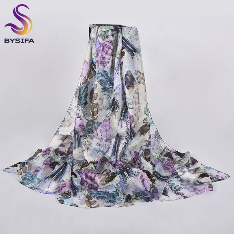 Женский Длинный пляжный шарф BYSIFA фиолетовый или серый из 100% чистого шелка