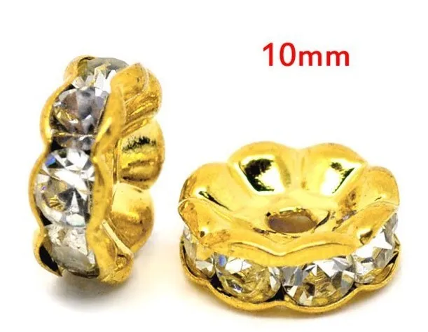 

Free Shipping 100 Pcs Flower Side Rhinestone Rondelle Spacers Beads 10mm