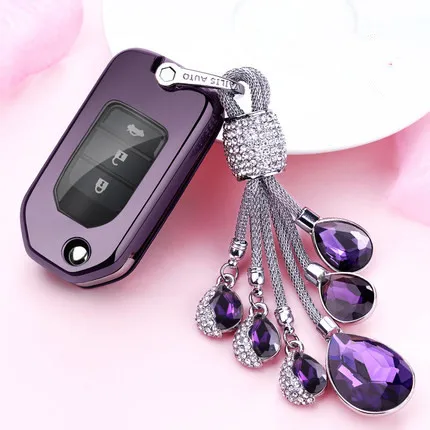F-Purple keyring Мягкий ТПУ автомобильный чехол для ключей для Honda Civic CR-V HR-V Accord jade Crider Odyssey- автомобильный Стайлинг защитный ключ - Название цвета: F-Purple keyring
