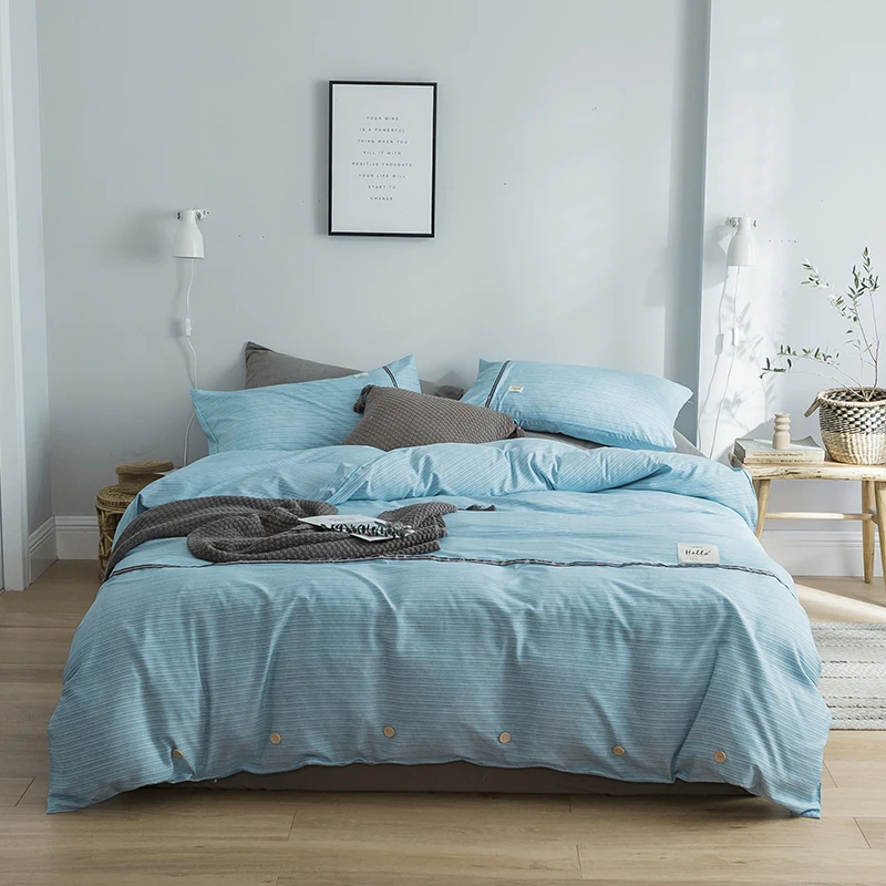 

Brief Style Nordic Stripe Bedding Sets 3 4 pcs Washed Cotton Duvet Cover Pillowcase Flat Bed Sheet Single Double Twin Size