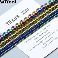 wlyees silver plated gold color hematite beads round natural stone 2 3 4 6 8 10mm loose beads for jewelry bracelet making diy