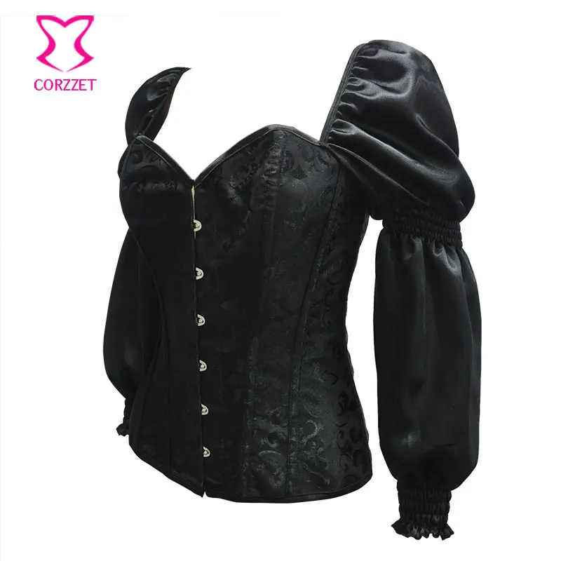 Черные корсеты и бюстье большого размера с длинным рукавом фонариком винтажный