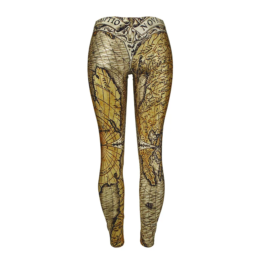 Новинка 2019 леггинсы FCCEXIO с высокой талией рисунком древних карт Стрейчевые
