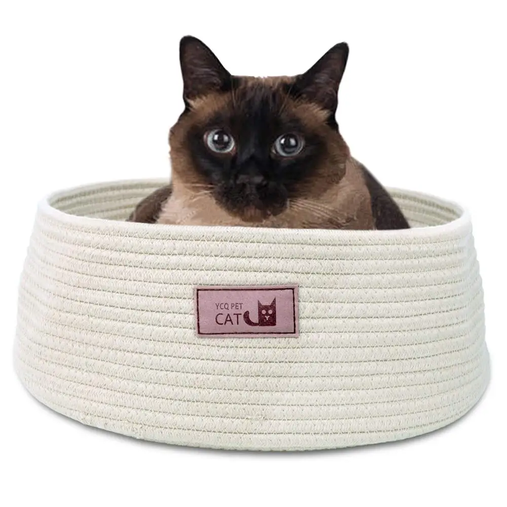 Круглая кошка кровать корзина гнездо хлопок веревка сплетенная теплая Pet