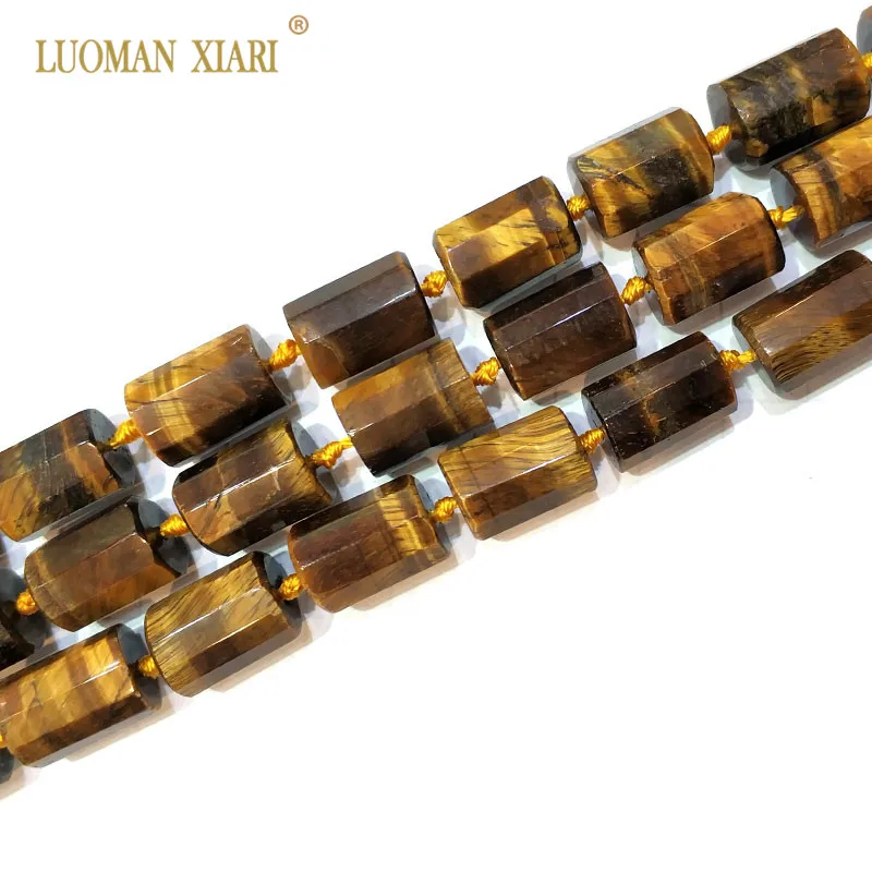 

100% Natural Tiger Eye Cylindrical Shaped Facted Stone Beads For Jewelry Making DIY Bracelet, Necklace Size 11*16 mm Strand 15"