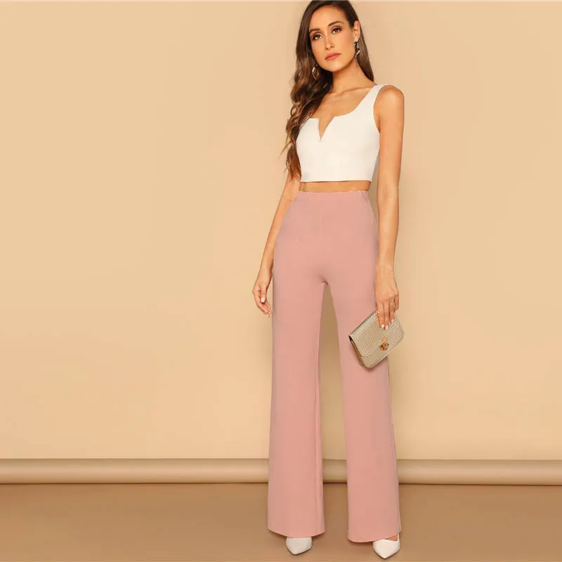 SHEIN Однотонный Расклешенные Брюки Стильный Офисные Летние Брюки