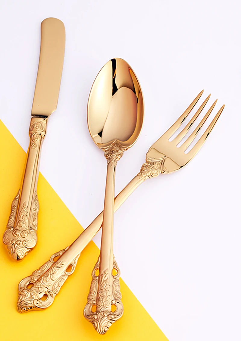 1 шт. свадебные столовые приборы GoldenVintage нож вилка ложка нержавеющая сталь золото столовая посуда набор Западный Ретро рождество посуда подарок