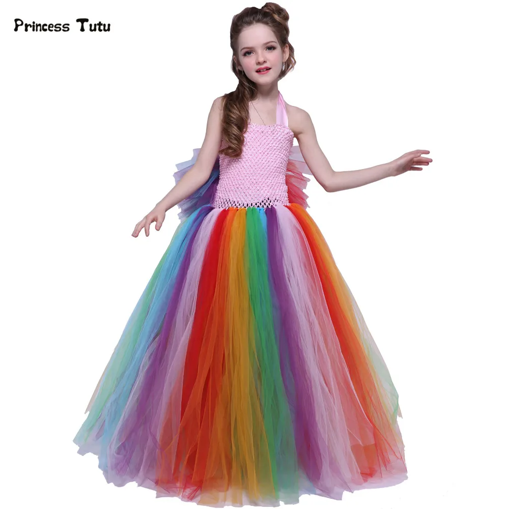 

Colorful Rainbow Tutu Dress Girls Tulle Birthday Party Princess Dress Kids Halloween Costume Girls Cosplay Pony Unicorn Dress UP