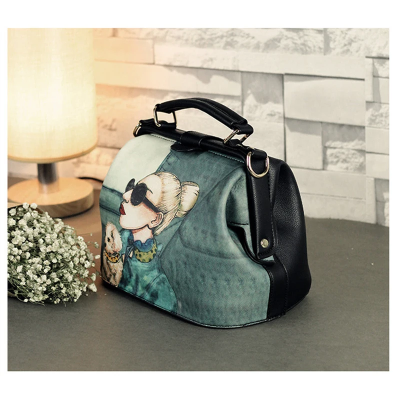 2018 Винтаж мультфильм печати Crossbody сумки для женщин доктор Tote женская маленькая