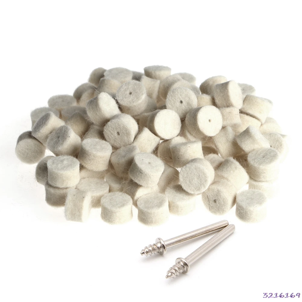 

100Pcs Wool Felt Polishing Buffing Pad 13mm + 2 Shank For Grinding Wheel