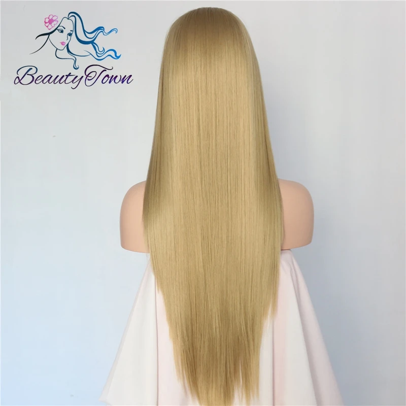 BeautyTown ручной работы Природный Длинные прямые светлые высокое Температура волокна волос Синтетические волосы на кружеве парик жаропрочных Для женщин парики
