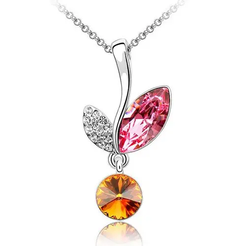 Elegant Green Violet Red Pink Yellow Blue 1.7*3.3cm Pendant Necklaces Gold Plated Women Plant Austrian Crystal Necklace | Украшения и