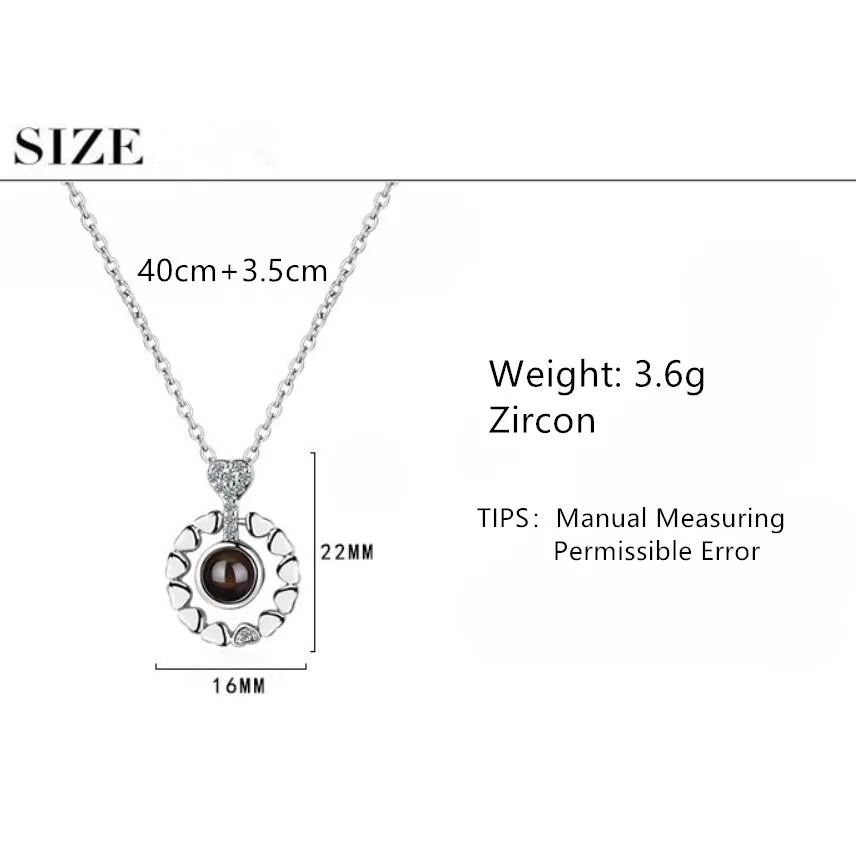 

100 Language Zircon Heart Round Pendants Necklaces For Women Trend Short Clavicle Chain 925 Sterling Silver Jewelry SAN115