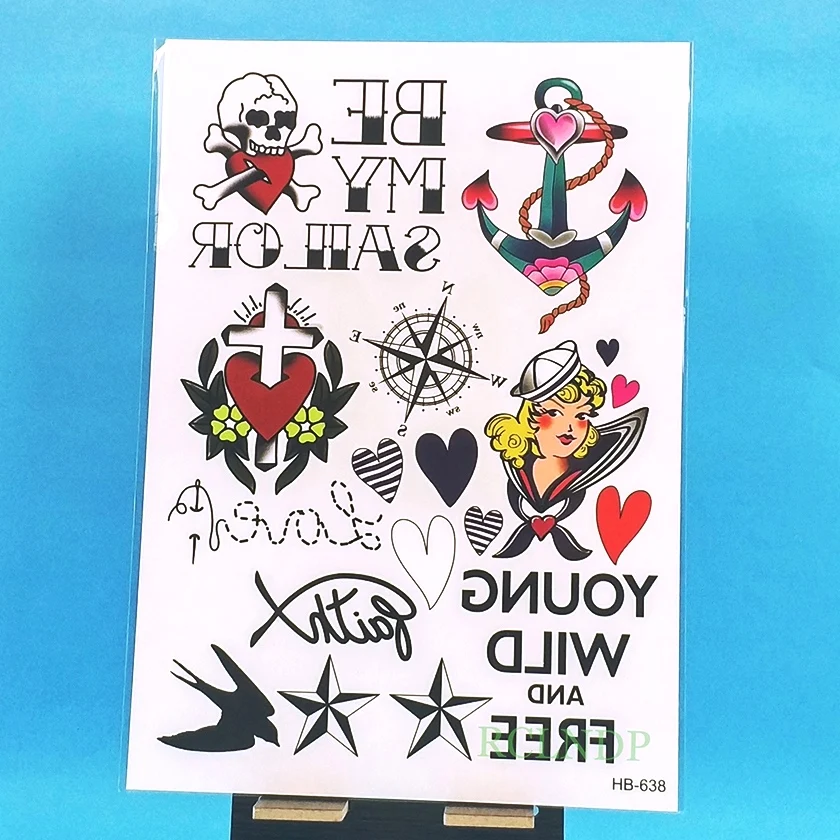 

Waterproof Temporary Tattoo Sticker new school sailor girl anchor tatto stickers flash tatoo fake tattoos for men women