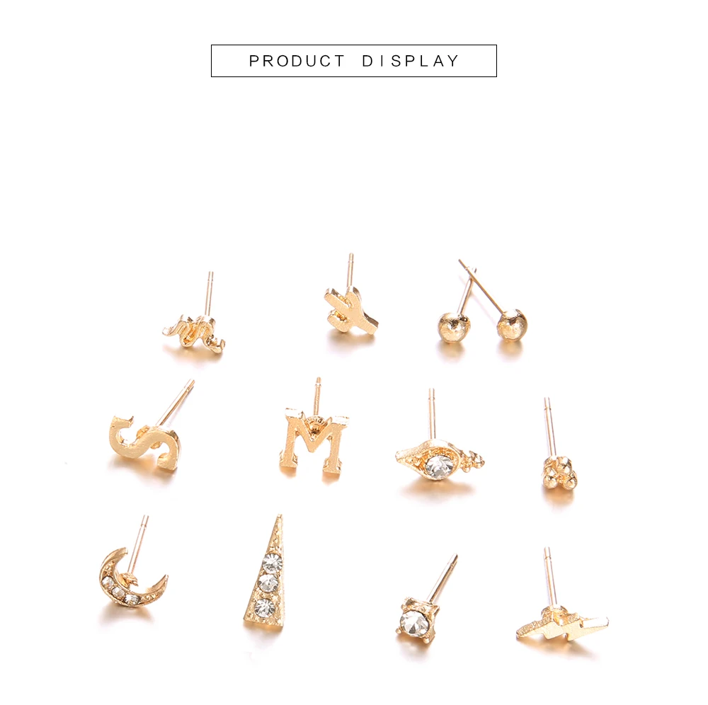 12 шт./компл. Mix Bijoux(украшения своими руками) с цветочным принтом кактус буквы из кристаллов серьги-гвоздики в форме комплект для женщин: Boucle D'oreille ювелирные изделия ослепительные Серьги Brincos, можно носить
